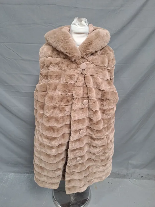 NUAGE FAUX FUR REVERSIBLE LONG HOODED COAT BROWN LARGE