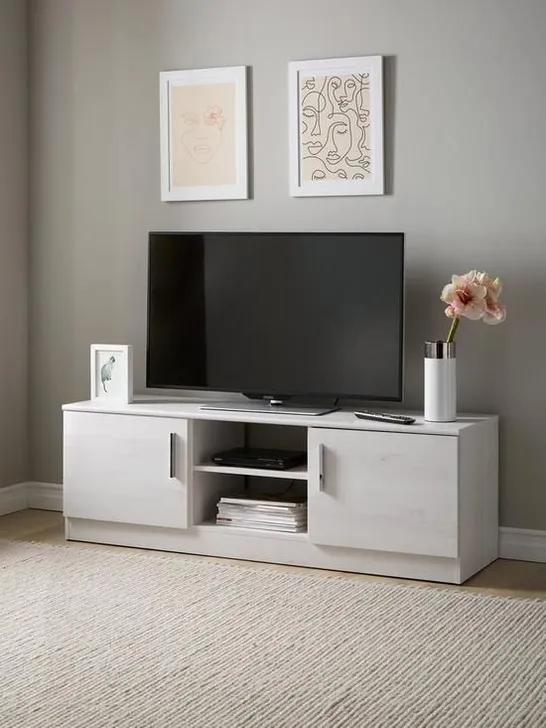 BOXED PANAMA 2 DOOR TV UNIT (FOR TVS UP TO 55") - WHITE OAK