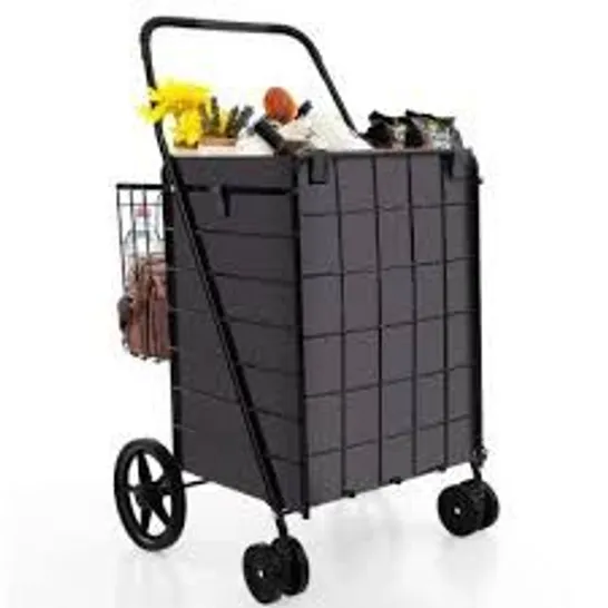 BOXED COSTWAY UTILITY DOUBLE BASKET GROCERY CART FOLDING SHOPPING CART W/ WATERPROOF LINER (1 BOX)