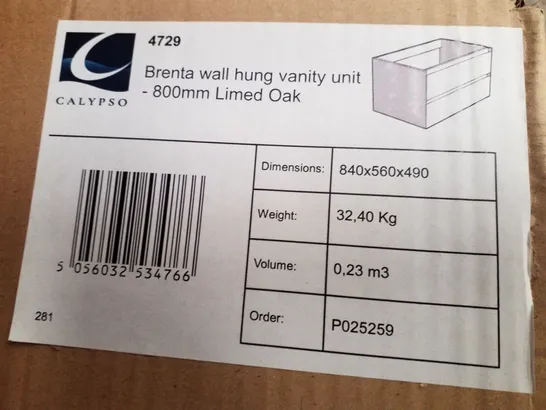 BOXED AS NEW BRENTA WALL HUNG VANITY UNIT - 800MM IN LIMED OAK