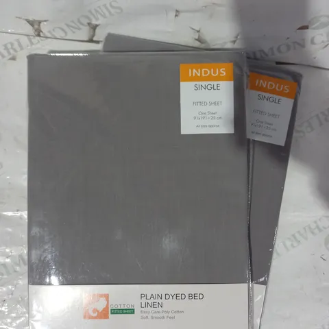 LOT OF 2 INDUS OLIVIA ROCCO COTTON FITTED SHEET IN GREY - SINGLE