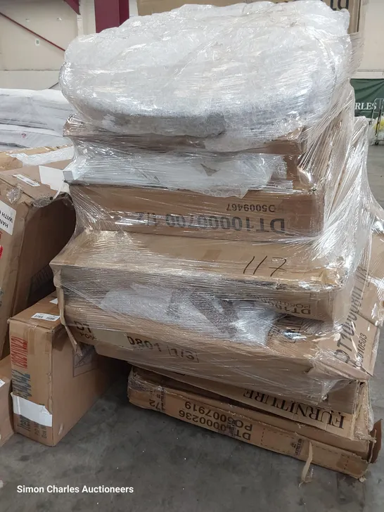 PALLET OF ASSORTED BOXED DINING TABLE PARTS 