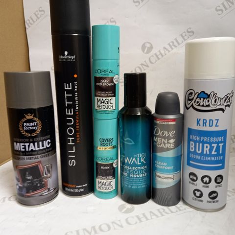 LOT OF APPROXIMATELY 25 ASSORTED AEROSOLS, TO INCLUDE HAIRSPRAY, METALLIC PAINT, ETC - COLLECTION ONLY
