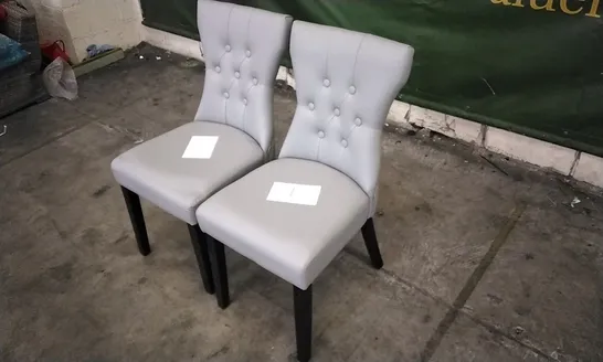 PAIR OF KENSINGTON LIGHT GREY LEATHER BUTTON BACK DINING CHAIRS WITH BLACK LEGS