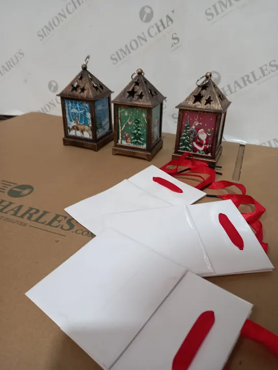 3 X BOXED MINATURE FESTIVE SET OF PRE LIT LANTERNS 