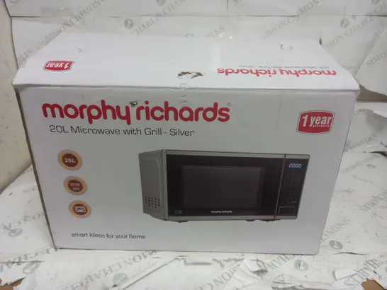 BOXED MORPHY RICHARDS 20L MICROWAVE WITH GRILL IN SILVER