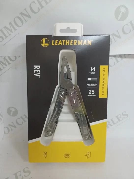 BOXED LEATHERMAN REV STAINLESS STEEL 14-TOOLS MULTIPURPOSE PLIERS