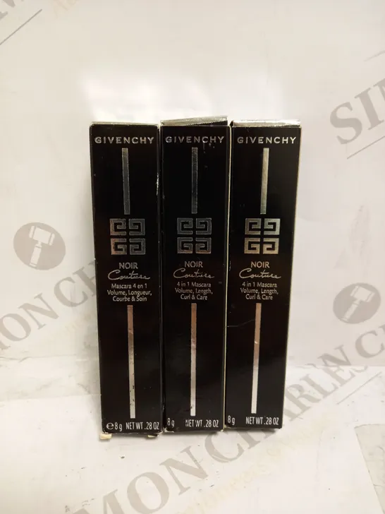 LOT OF 3 X 8G ASSORTED GIVENCHY NOIR COUTURE 4 IN 1 MASCARA - 2 X BROWN SATIN, 1 X BLACK SATIN