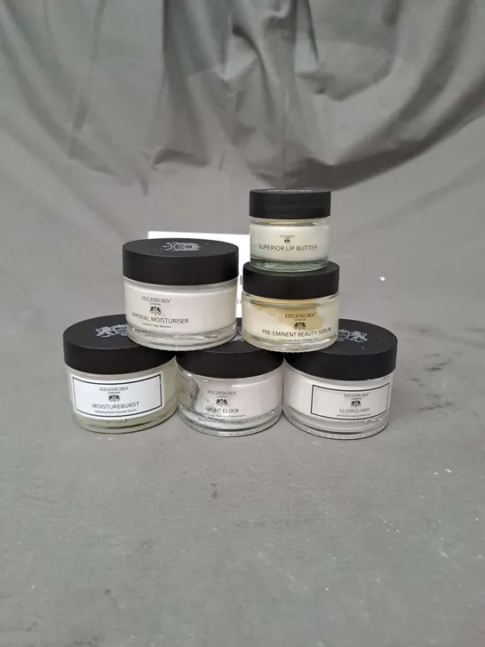 LOT OF 6 HIGHBORN LONDON SKINCARE PRODUCTS TO INCLUDE MOISTURISER AND LIP BUTTER