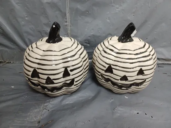 SET OF 2 STRIPE CERAMIC LIGHT UP PUMPKINS  RRP £30