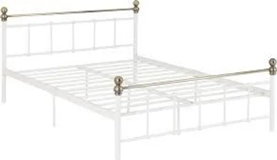 MARLBOROUGH 4'6" BED FRAME IN WHITE/ANTIQUE BRASS (BOX 1 OF 1)