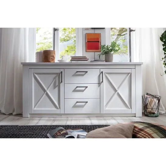 BOXED HODGINS 197CM WIDE 3 DRAWER SIDEBOARD (2 BOXES)
