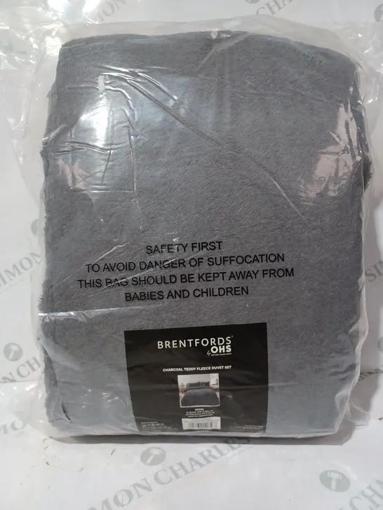 BRENTFORDS CHARCOAL TEDDY FLEECE DUVET SET - KING SIZE