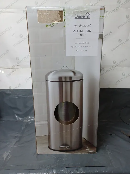 DUNELM PEDAL BIN STAINLESS STEEL 30L