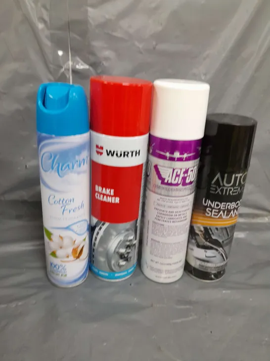 APPROXIMATELY 12 ASSORTED AEROSOLS TO INCLUDE UNDERBODY PAINT , HOUSE SPRAY , BRAKE CLEANER , ETC 