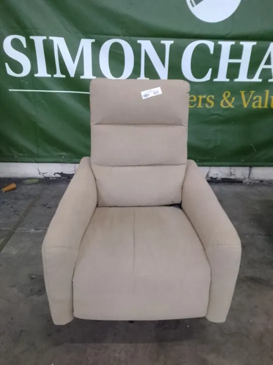 QUALITY ITALIAN DESIGNER MALTA RECLINER SWIVEL ARMCHAIR - BEIGE FABRIC