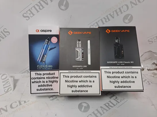 APPROXIMATELY 20 VAPES & E-CIGARETTES TO INCLUDE - ASPIRE FLEXUS AIO - GEEK VAPE L200 - GEEK VAPE L200 CLASSIC ECT