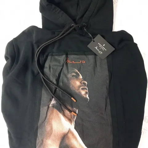 MARCELO BURLON X MUHAMMAD ALI BLACK/MULTI HOODED SWEATSHIRT SIZE SMALL