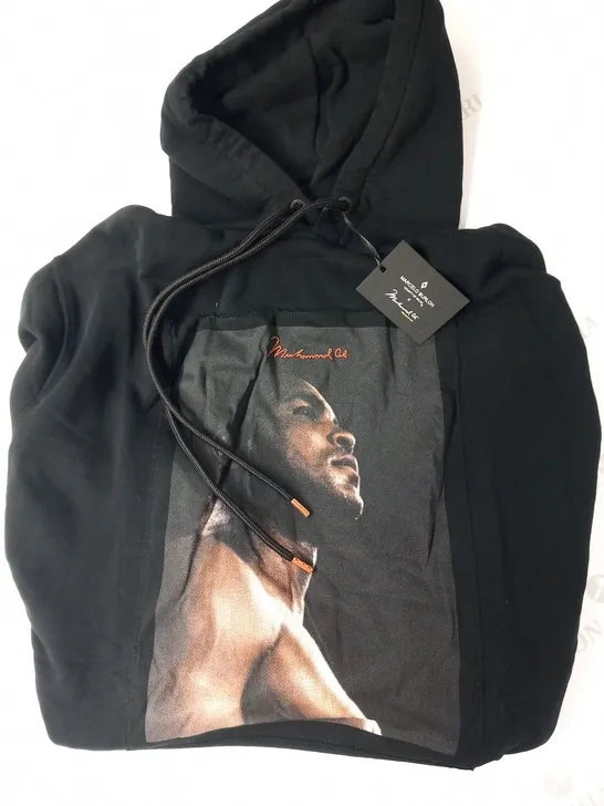 MARCELO BURLON X MUHAMMAD ALI BLACK/MULTI HOODED SWEATSHIRT SIZE SMALL