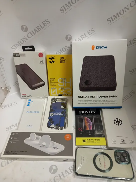 APPROXIMATELY 20 X ASSORTED PHONE ACCESSORIES. INCLUDES POWER BANKS, PHONE CASES, SCREEN PROTECTORS ETC 