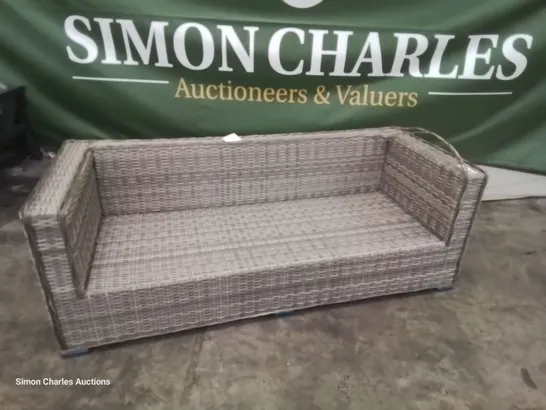 DESIGNER GREY RATTAN THREE SEATER PATIO SOFA