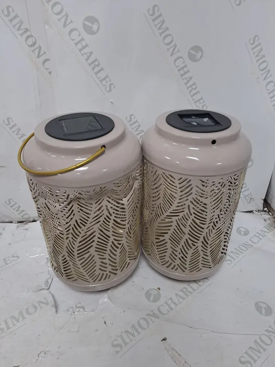 GARDEN REFLECTIONS SET OF 2 PATTERNED SOLAR LANTERNS, LEAF 