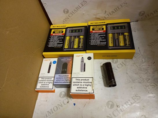 LOT OF APPROXIMATELY 5 E-CIGARATTES TO INCLUDE ASPIRE ZELOS 3 KIT, AND NITECORE INTELLICHARGER ETC.
