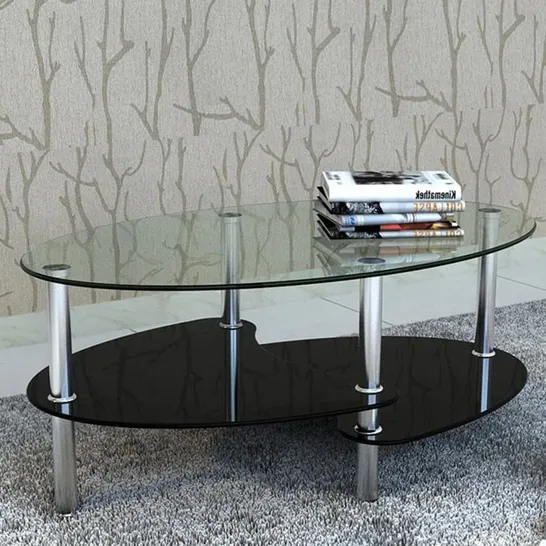 BOXED OVAL COFFEE TABLE WITH EXCLUSIVE DESIGN - GLASS/BLACK (1 BOX)