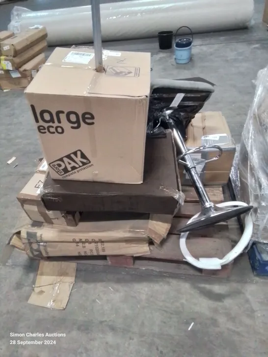 PALLET CONTAINING VARIOUS BOXED FURNITURE PARTS AND OTHER HOUSEHOLD ITEMS ETC.