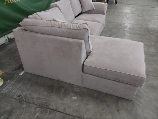 DESIGNER CHAISE SOFA LILAC PLUSH FABRIC 