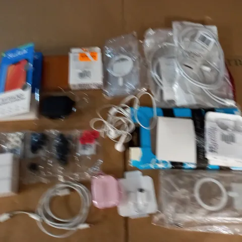 LOT OF ASSORTED MOBILE PHONE CHARGING CABLES, CONNECTORS, CASES AND EARPODS