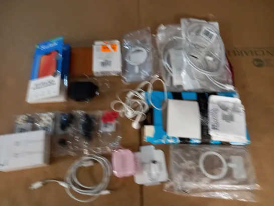 LOT OF ASSORTED MOBILE PHONE CHARGING CABLES, CONNECTORS, CASES AND EARPODS