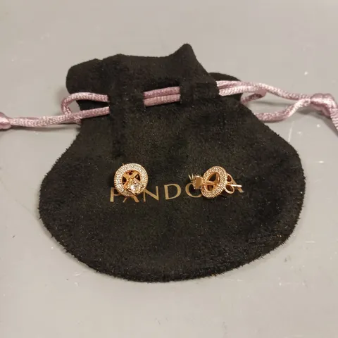 PANDORA ROSE GOLD STUD HOOP EARRINGS 