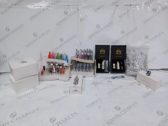 BOX TO CONTAIN A LARGE ASSORTMENT OF E-CIGARETTE REPLACEMENT PARTS & ACCESSORIES. BRANDS INCLUDE ELEAF, ENRICH KAYFUN ETC 