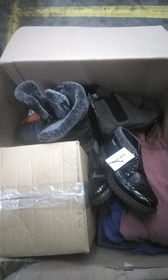 BOX OF ASSORTED WOMENS CLOTHES AND SHOES (VARIOUS SIZES) 