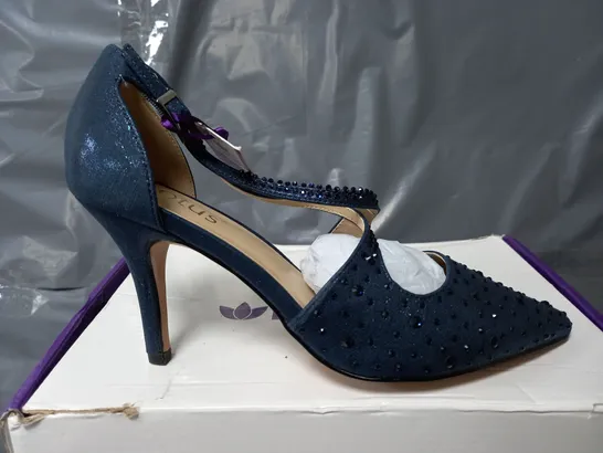 BOXED PAIR OF LOTUS POINTED TOE STRAP HEELS IN DIAMOND NAVY - UK 5