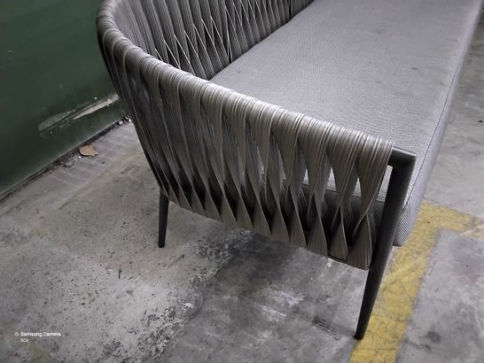 DESIGNER GREY RATTAN EFFECT & FABRIC BENCH