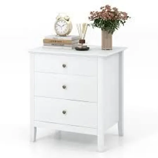 BOXED COSTWAY 3 DRAWER WHITE WOODEN NIGHTSTAND