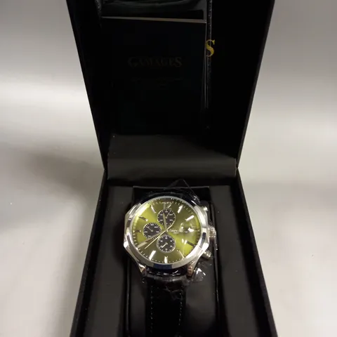 BOXED GAMAGES OPULENCE STEEL GREEN DIAL WATCH 