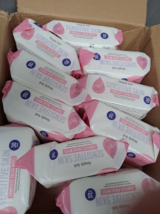 BOX OF 10 SIMPLY SOFT SENSITIVE SKIN FACIAL WIPE PACKS