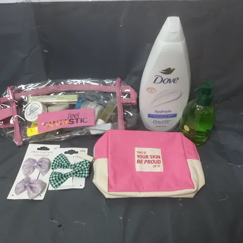 APPROXIMATELY 20 ASSORTED COSMETIC PRODUCTS. TO INCLUDE DOVE BODY WASH, LOVE NATURE LIQUID HAND SOAP ETC