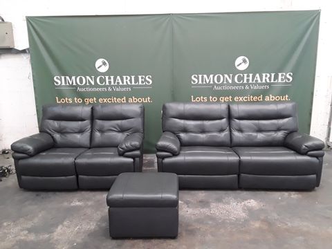 QUALITY CORSICA SLATE GREY FAUX LEATHER POWER RECLINING THREE AND TWO SEATER SOFAS WITH STORAGE FOOTSTOOL 