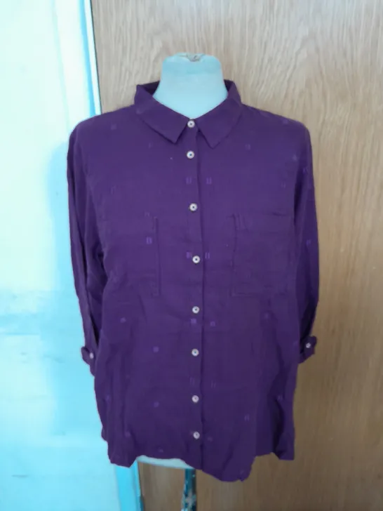 WHITE STUFF COTTON BUTTON UP SHIRT IN PURPLE SIZE 14