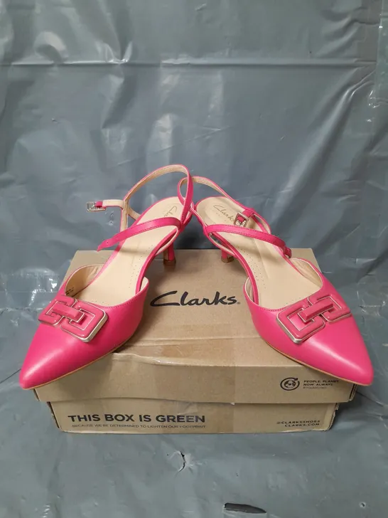 CLARKS SLINGBACK POINTED TOE LEATHER SANDALS BRIGHT PINK SIZE 6