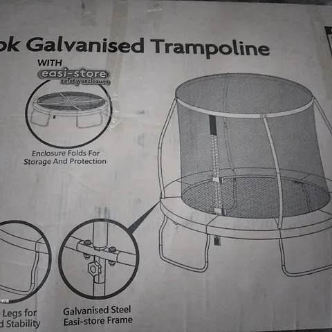 BOXED 8' QUAD LOCK GALVANISED TRAMPOLINE WITH EASI-STORE SAFETY ENCLOSURE PINK