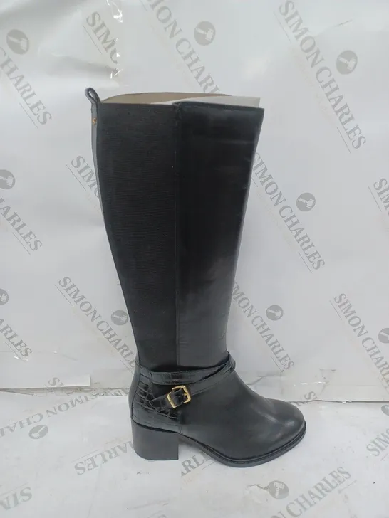 DUNE LONDON BLACK LEATHER STRAP DETAIL HIGH LEG BOOTS SIZE 4