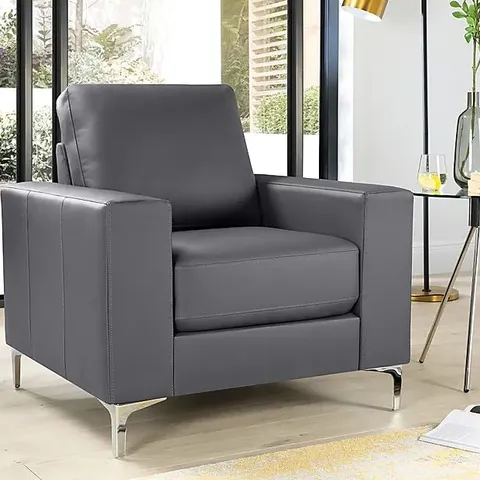 BOXED DESIGNER BALTIMORE GREY LEATHER ARMCHAIR (1 BOX)