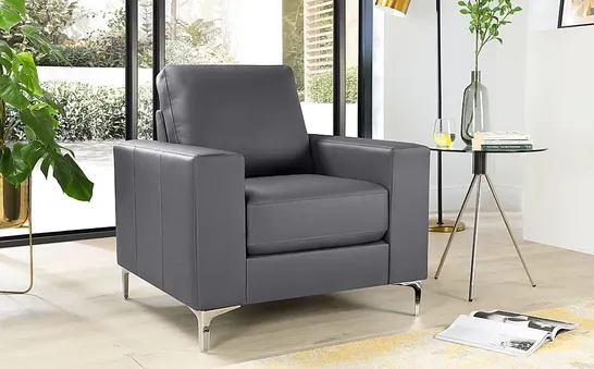 BOXED DESIGNER BALTIMORE GREY LEATHER ARMCHAIR (1 BOX)