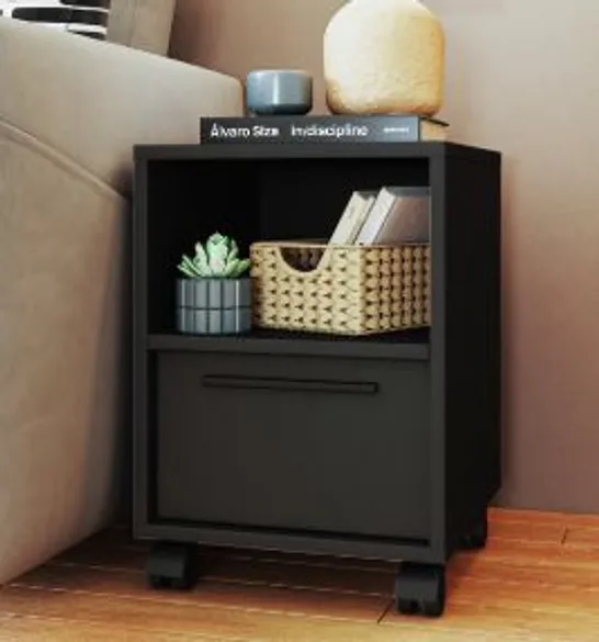 BRAND NEW BOXED REID BLACK SIDETABLE WITH WHEELS