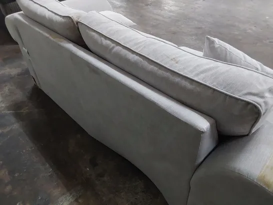 DESIGNER SCROLL ARM THREE SEATER SOFA GREY FABRIC 